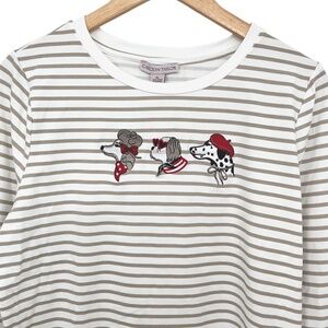 NWT Carolyn Taylor Fancy Dogs Embroidered 3/4 Sleeve Striped Shirt Women's XL